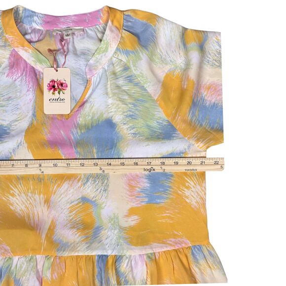 Entro Blouse Womens Multi Pastel Tiered A-Line Peplum Summer Lagenlook Y2K Large - Picture 6 of 8